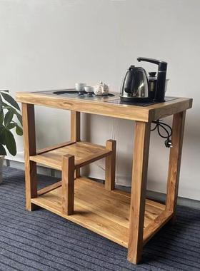7K老榆木茶桌全木大料茶水柜轻奢实角边简几OLS约茶几道茶桌烧水