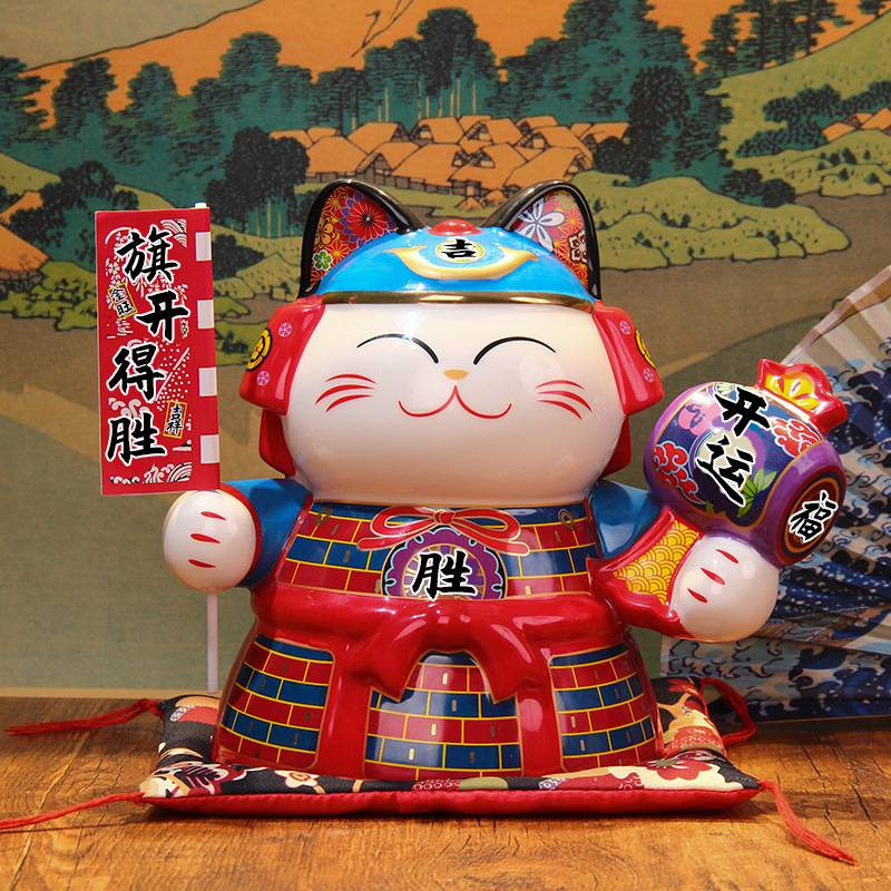 日式潮玩摆件武士招财猫存钱罐达摩开运陶瓷摆件日式杂货招财摆件