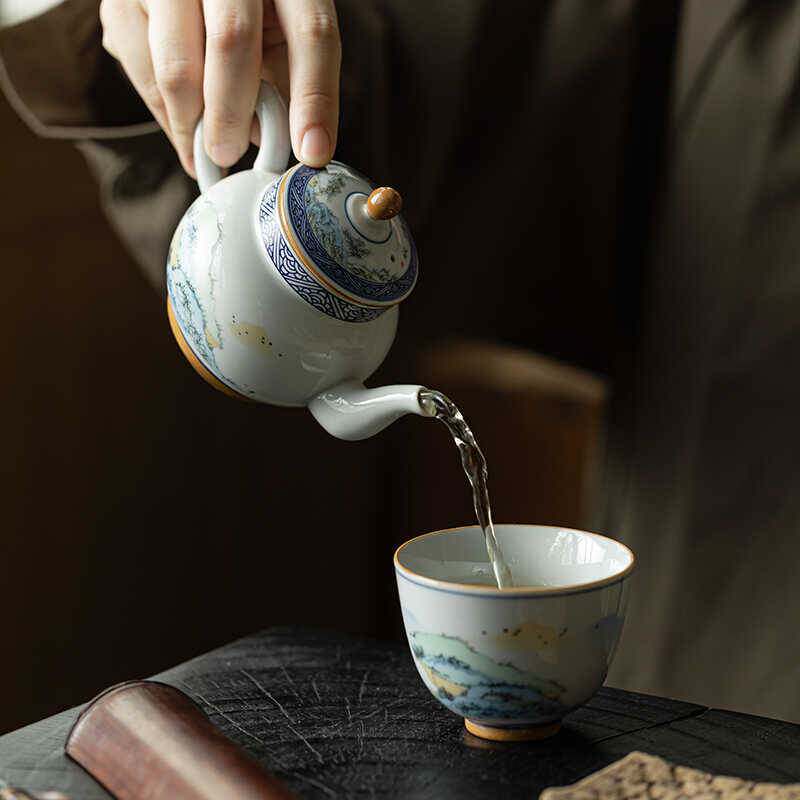 仿古手绘青花瓷茶壶单个家用过滤冲茶具套装小容量陶瓷功夫泡茶器