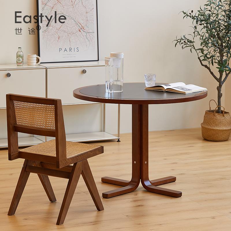 2I复古实木色板圆桌日餐式Obsidian原木黑小户型桌现代岩简约白色