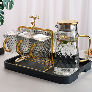冷水壶钻石高级感玻璃水杯家用套装客厅凉水壶杯子杯架轻奢耐高温