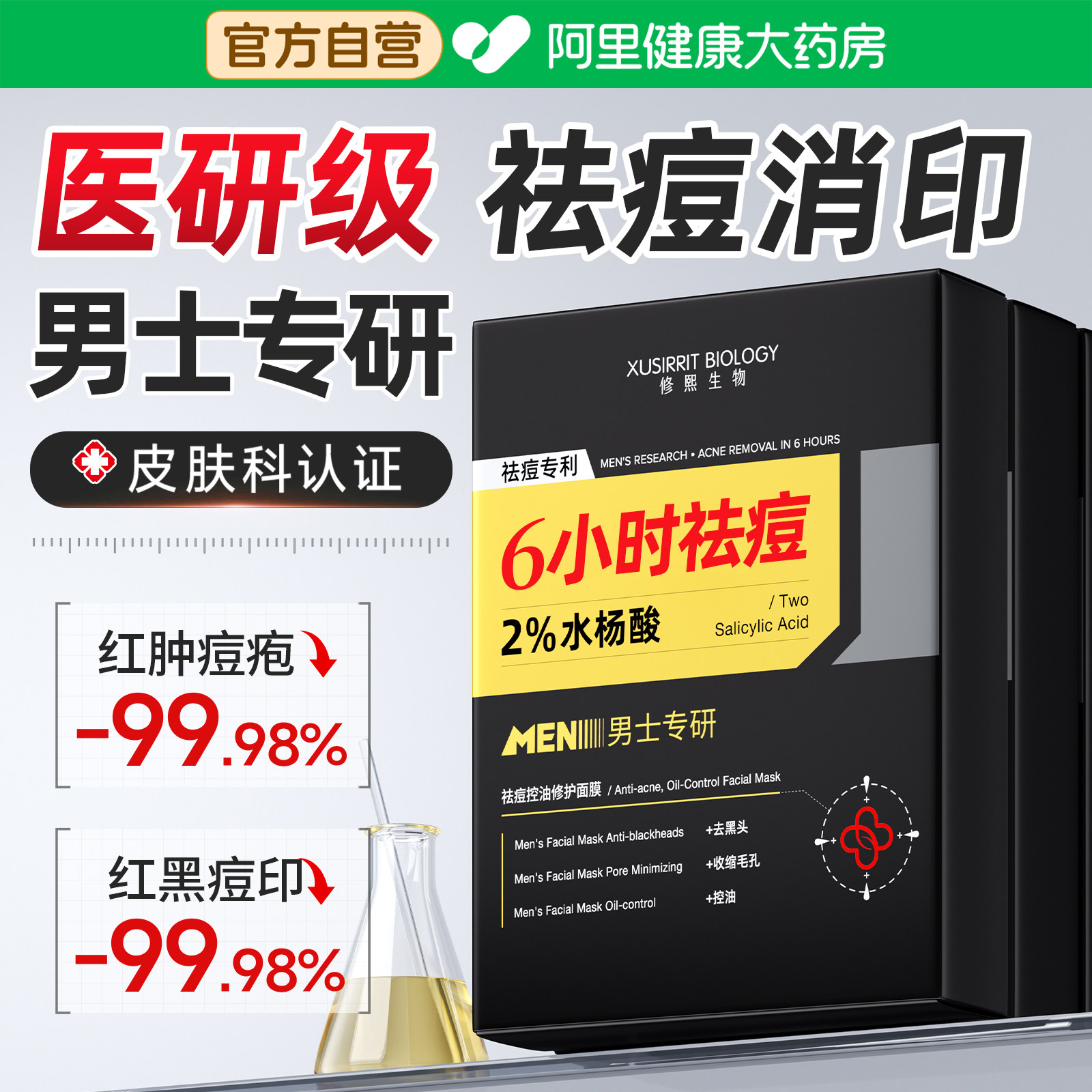 水杨酸祛痘面膜男士专用淡化痘印油痘肌收缩毛孔粗大控油补水保湿