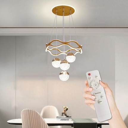 中山现代简约风格餐厅灯楼梯灯吊灯餐吊灯LED吊线灯金色4头吊灯