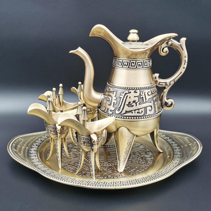 现货青铜酒具套装分酒器中式白酒壶仿古酒杯高脚杯酒樽礼盒装