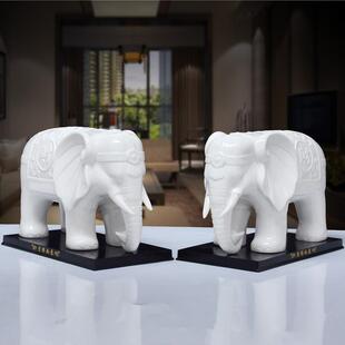 陶瓷大象摆件一对白色吉祥吸水象客厅装饰办公室镇宅风水用品摆设