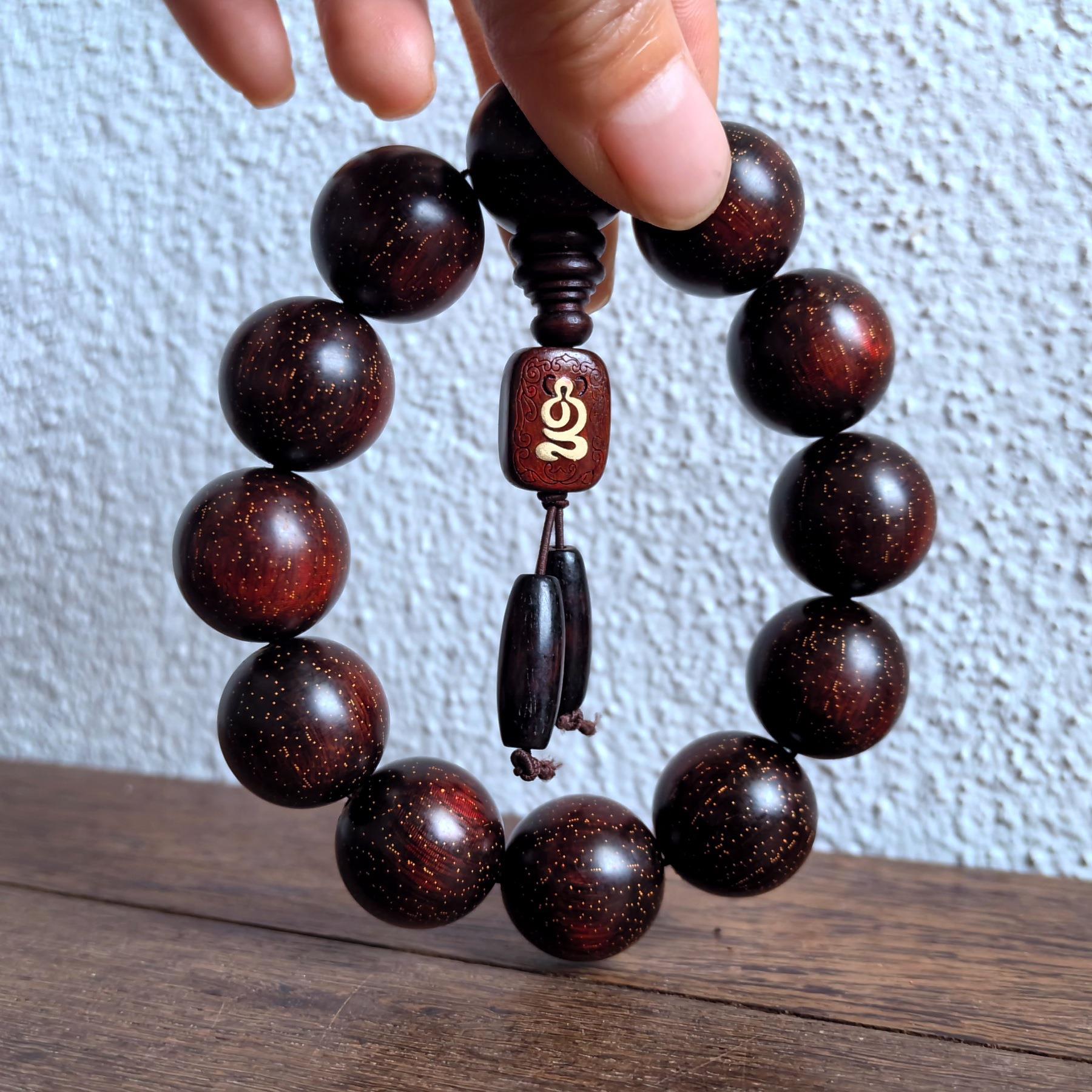 紫檀高密沉水老料金星手串男女款满金星佛珠念珠108颗DIY文玩手链