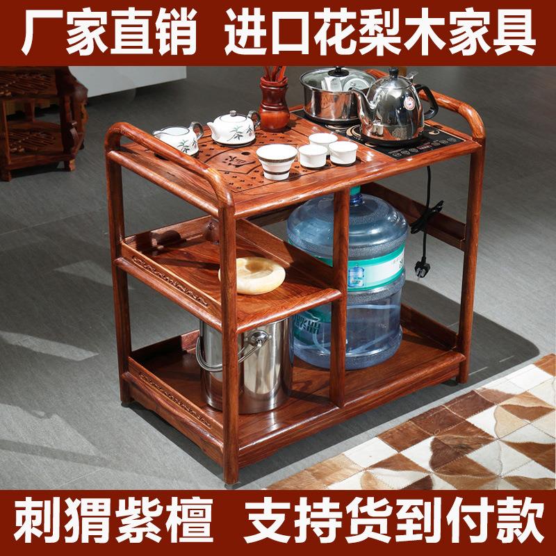 红木小茶车刺猬紫檀多功能茶水柜家具实木小茶几花梨木移动小茶台