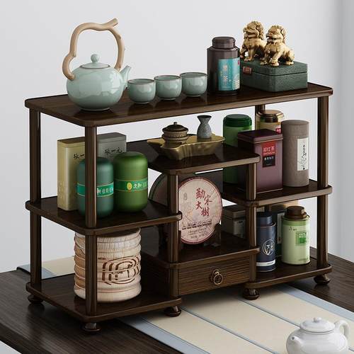 桌面小型博古架实木多宝阁茶具架中式茶桌上收纳置物架子茶台摆件