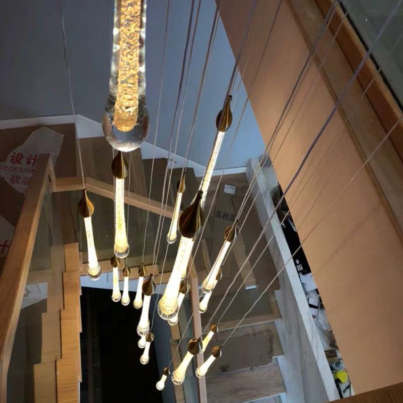 后梯现代 楼梯495吊灯 挑高墅客厅售楼部轻奢长吊灯别复式楼旋转