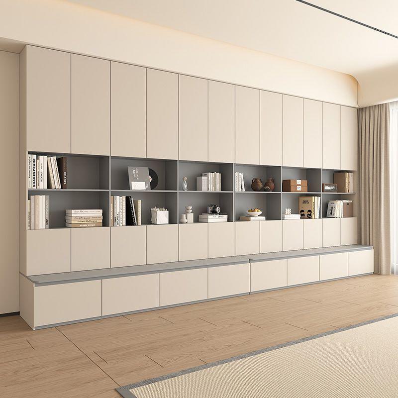 实木书柜卡背景简展示柜落地组客合一体整墙去厅PSV化座家用约储