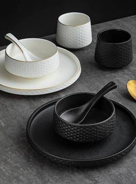 日式复GQL古瓷用新款餐盘陶四商件套餐厅盘子感酒店餐摆具台套装