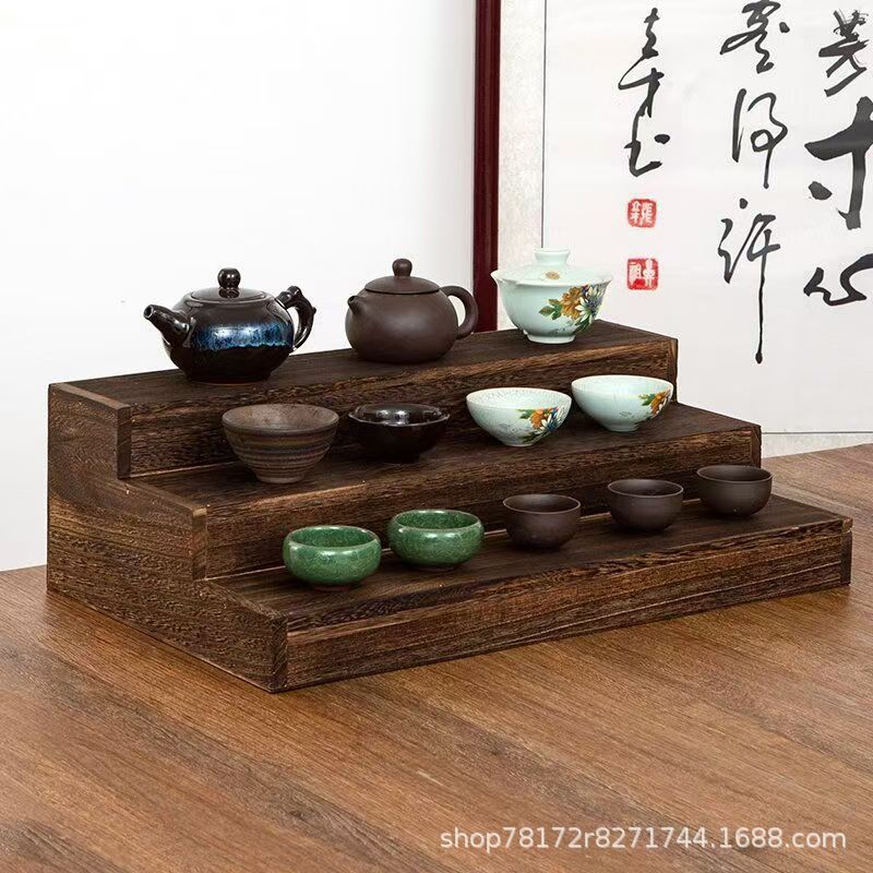 现货实木桌上置物架茶具展示架多功能博古架复古茶盘收纳木质架