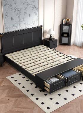 ZRF代简约实复木床男孩风女孩1.5米单人床古风1.8现米小户型双人