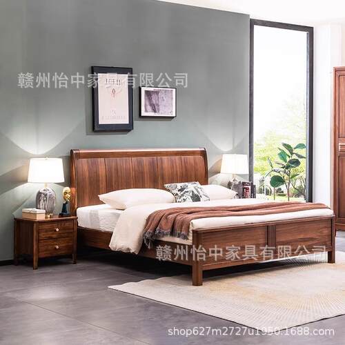 黑胡桃木全实木1.双人床新中式简约榫1.5米卯结8构卧室901#家床具