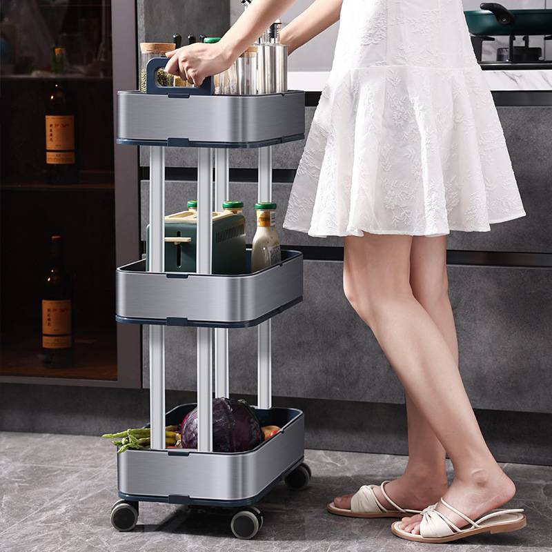 洁安惠厨房置物架家用落地多层可移动小推车多功能夹缝窄菜架调料