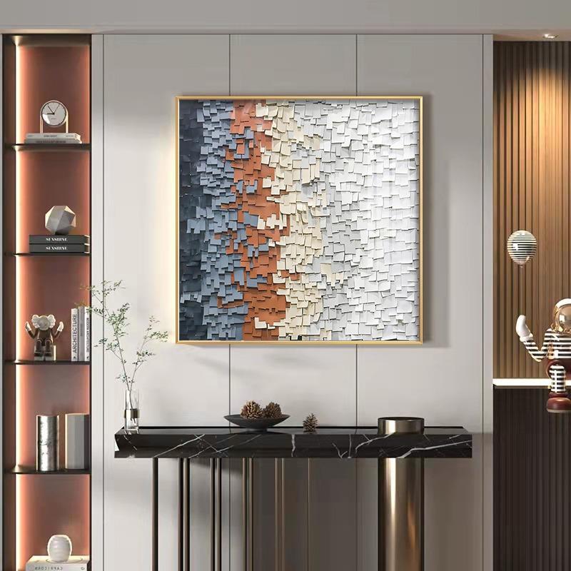 轻风格现简面约高档奢玄关抽象墙正方形单副餐代厅装饰WNS画饭厅