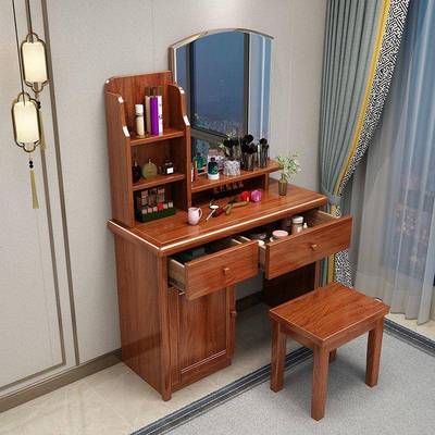 新中式桃胡实木梳妆台现GLV代简约抽屉卧室小户型化妆储物木梳带