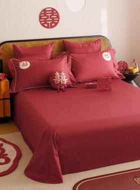 新中式婚庆被长棉绒四婚件套纯WD棉红色床单套结喜嫁床品