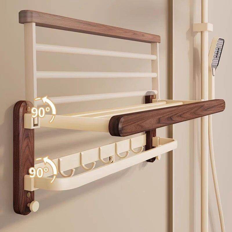 黑风胡木毛巾架卫生桃间打孔免美拉德浴室高端壁HIC挂浴巾架置物