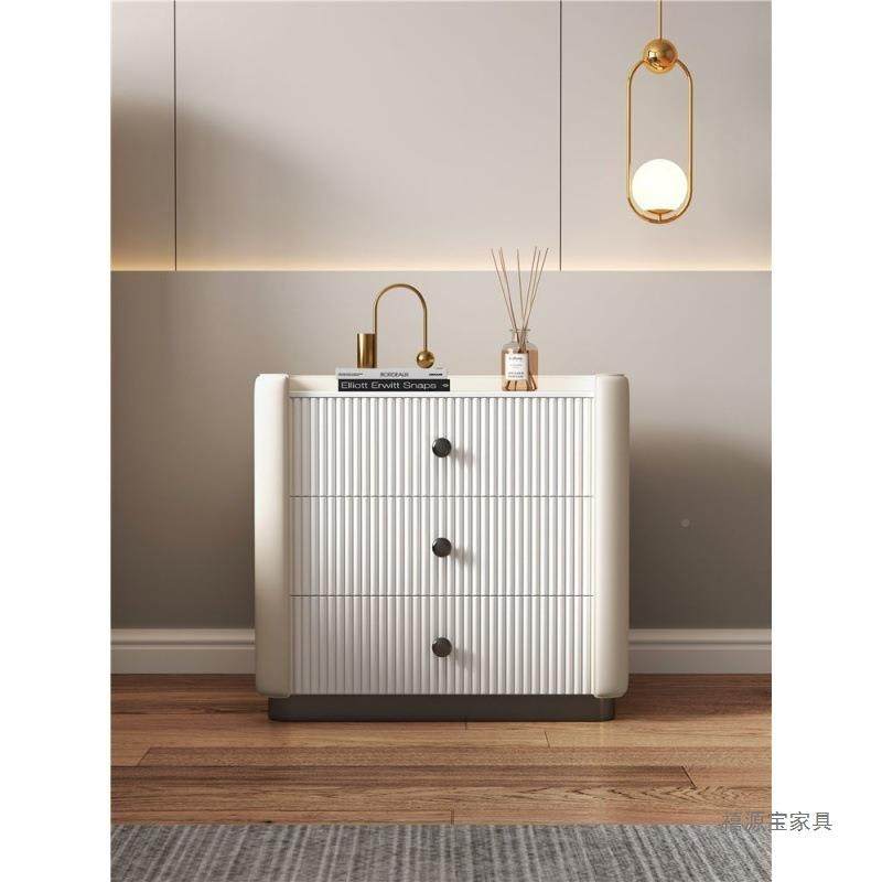 2025新大全实木轻奢卧床头室柜三抽PC屉容量现代简款约感床边柜