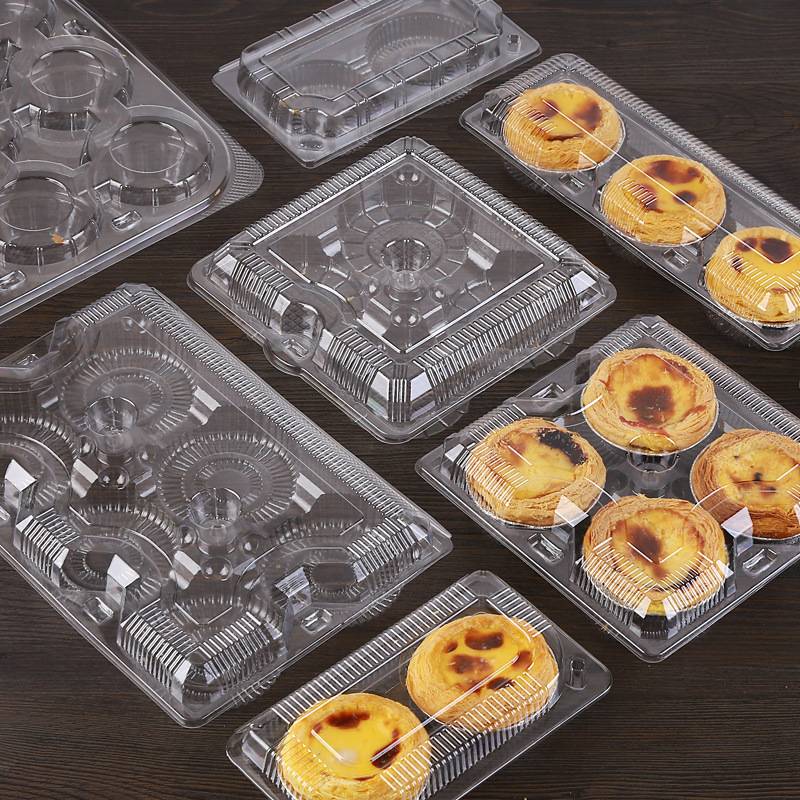 长条透明塑料蛋挞盒钵仔糕粘豆包卡通包打包盒摆摊用塑料盒可叠层
