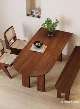 中古风木岛台桌家用小户型靠墙半圆饭桌实木长原方形大RBZ板餐洽