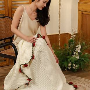 手工玫花瑰毯成毯品花束F99STSMH毯子针织披肩毛盖腿小毯子午休毯