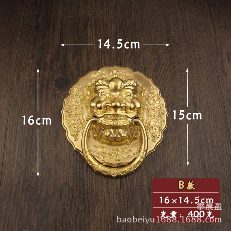 B款双面装 中式仿古门环拉手兽头狮头虎头大门拉手对开木门铜拉环