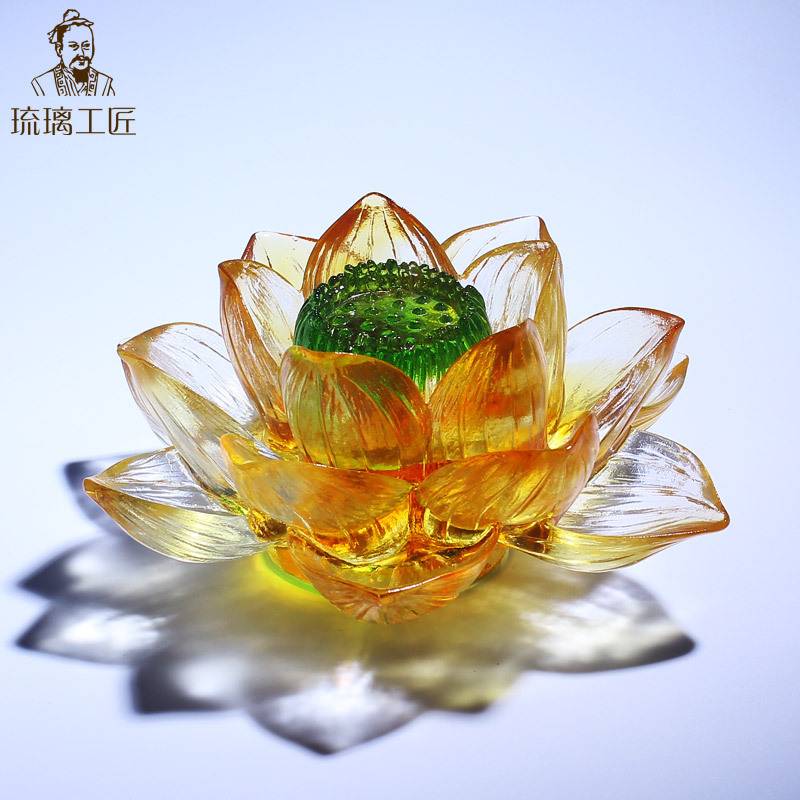 古法琉璃工艺品水晶莲花汽车载内装饰摆件高档创意禅意茶桌中控台