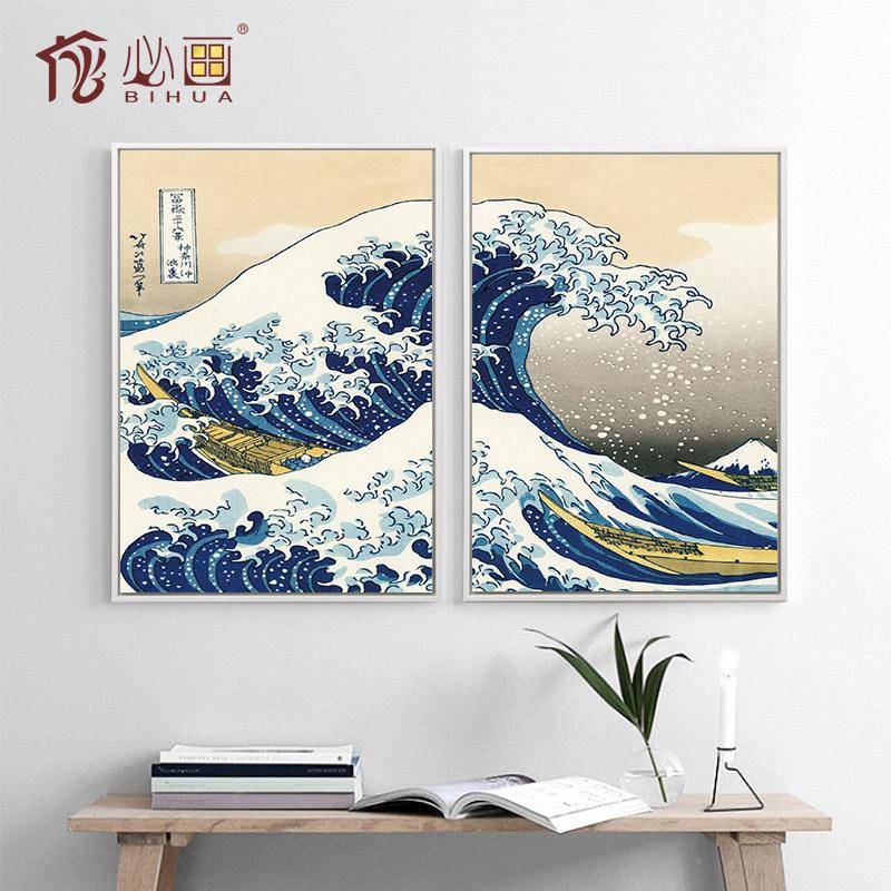 新中式客厅装挂饰画三联有框画乘风浪AXL-096书房壁厂画工破画