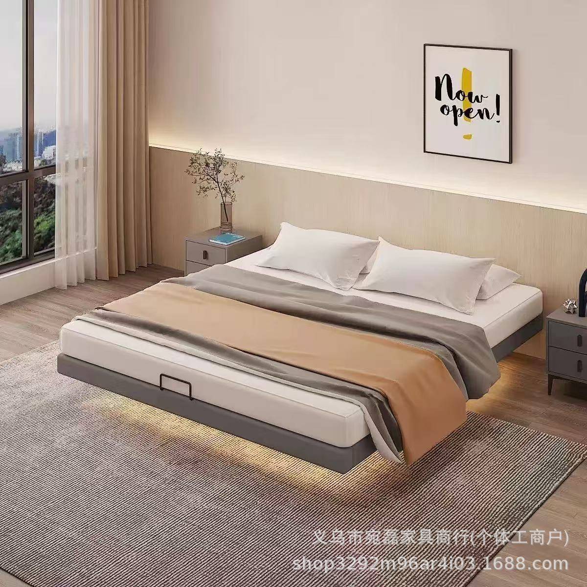 悬浮床现代简约无床头铁架钢架铁艺主卧双人床榻榻米排骨架悬空床