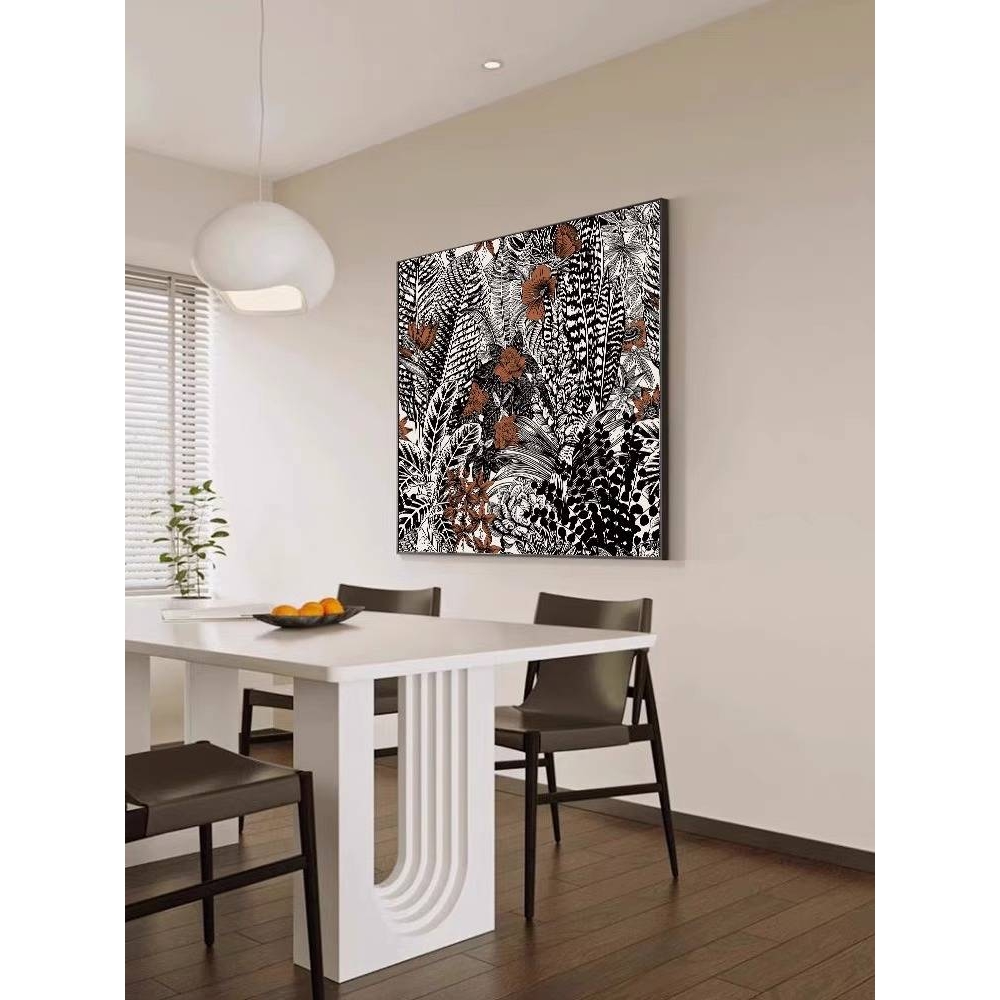 简美复古正方形客厅玄关装饰画植物花卉抽象餐厅饭厅挂画卧室壁画图片
