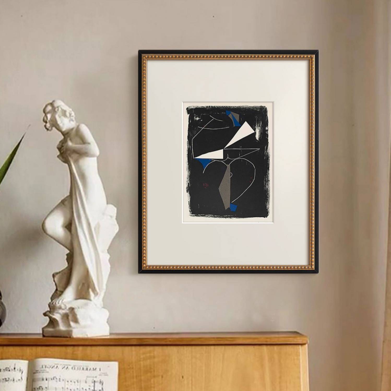 法式中古风黑白抽象挂画美式复古小众艺术客厅书房装饰画素描手稿图片