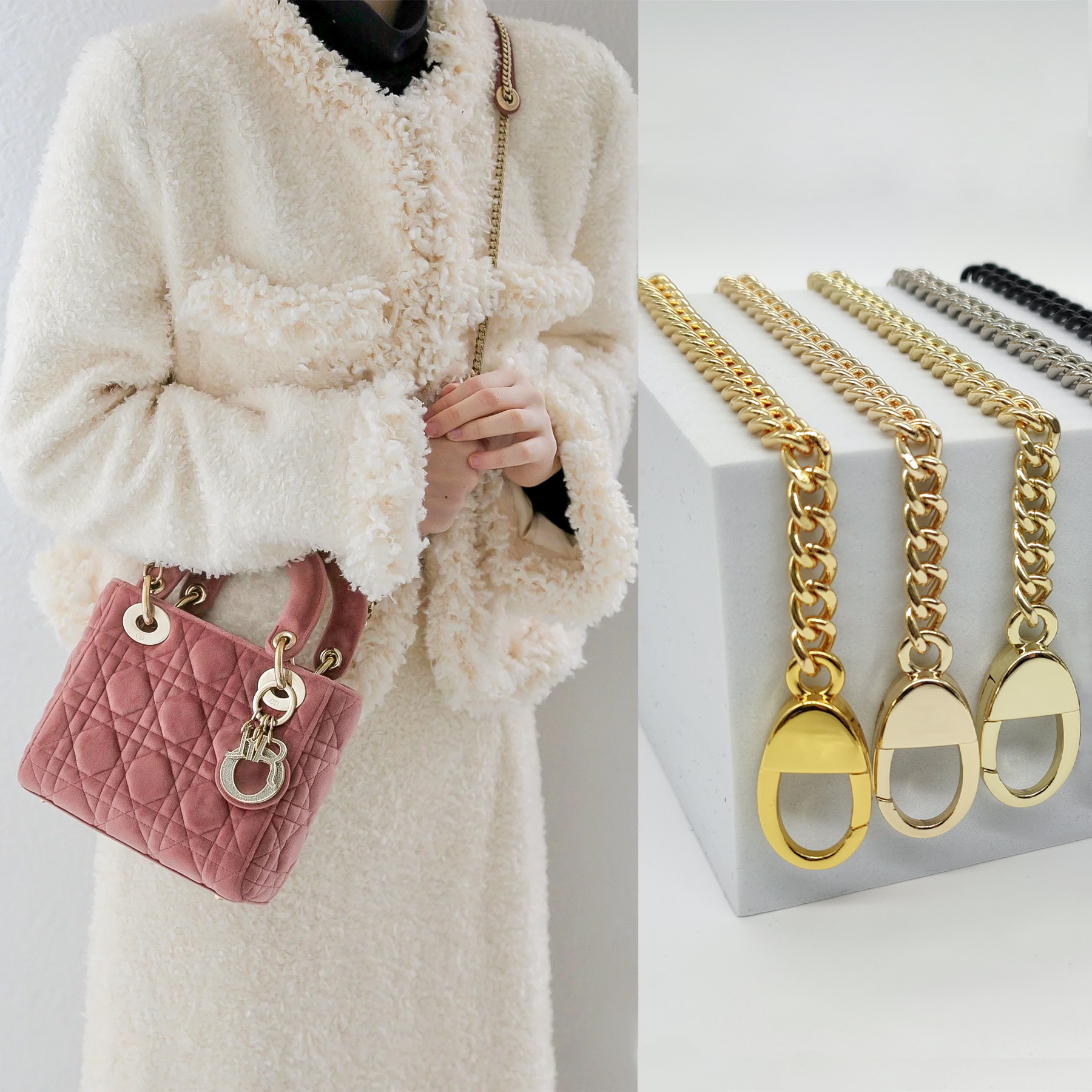 吉茵冬适用迪奥戴妃包链条肩带替换dior包链Q子单买斜跨包带配件