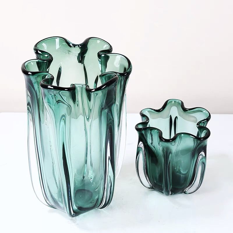 现代轻奢绿色琉璃花瓶水培花瓶客厅餐桌样板房插花高档花瓶软装饰