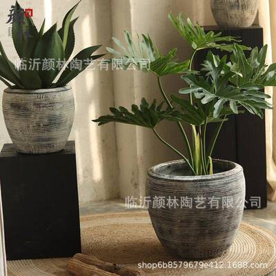 复古灰创意纹理落花盆VHW色室内装客厅绿植盆酒店商场饰庭院地大