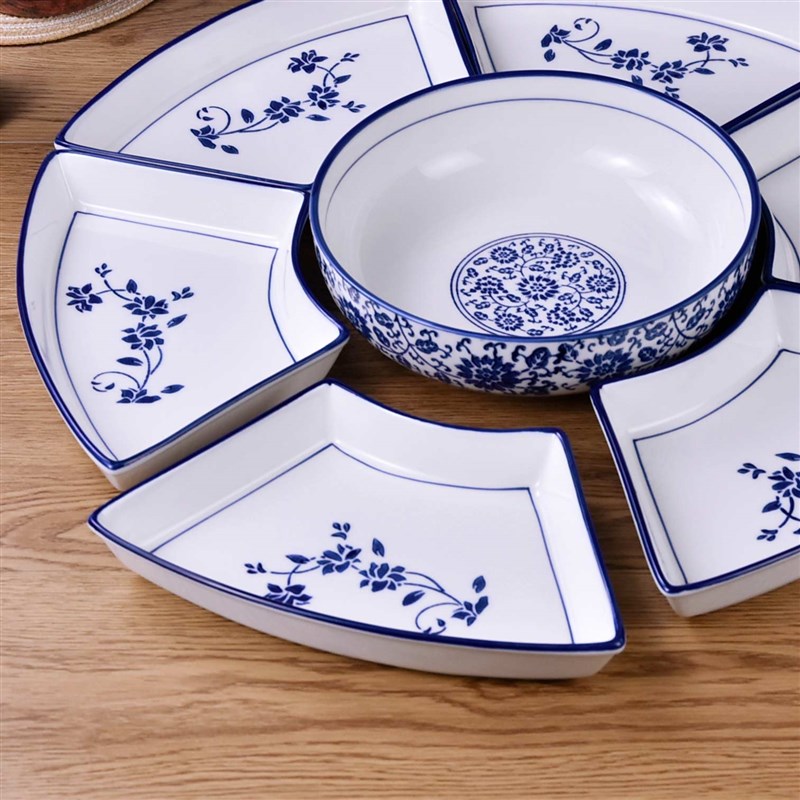 网红套装拼d盘餐具组合过年碗碟陶瓷菜盘 圆桌盘子创意家用盘套盘