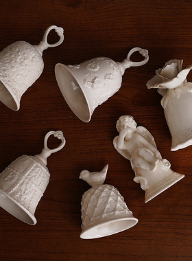 出口欧洲复古宫殿风陶p瓷餐桌铃铛摆件 浮雕花卉鸟造型家居装饰品