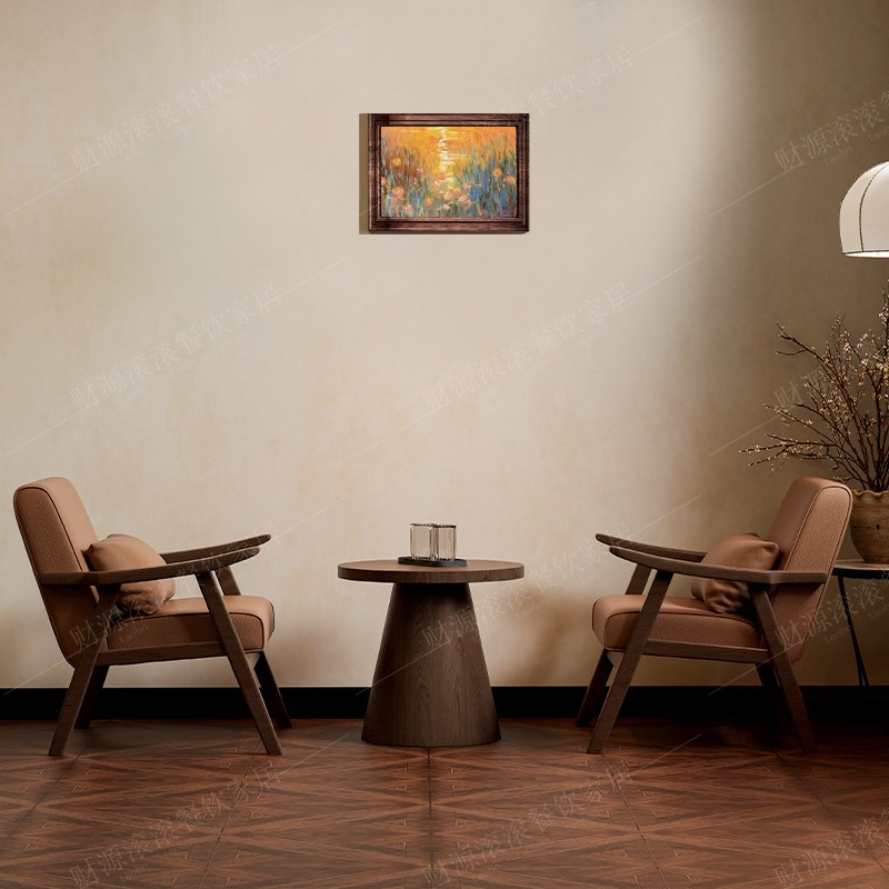 复古咖啡厅奶g茶店实木桌椅组合民宿卡座会客洽谈酒店沙发接待休