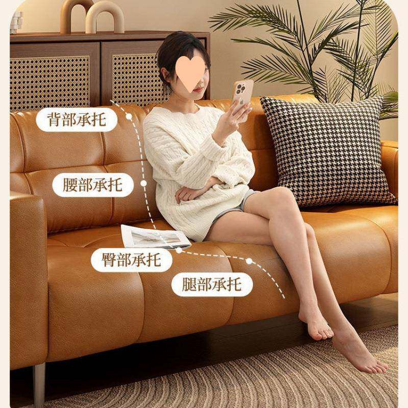 美式皮发小户型黑色沙客厅公寓轻奢复古中SL-65301古棕色风焦糖皮