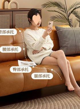 美式皮发小户型黑色沙客厅公寓轻奢复古中SL-65301古棕色风焦糖皮