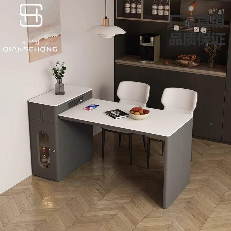 家用小型迷你岛台板餐桌一体可户伸缩现代约岩吃简饭泡VHA茶台经