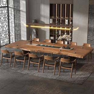 实木板会接议桌桌办公室茶桌原木办公椅组合现代简大CRW约待会客