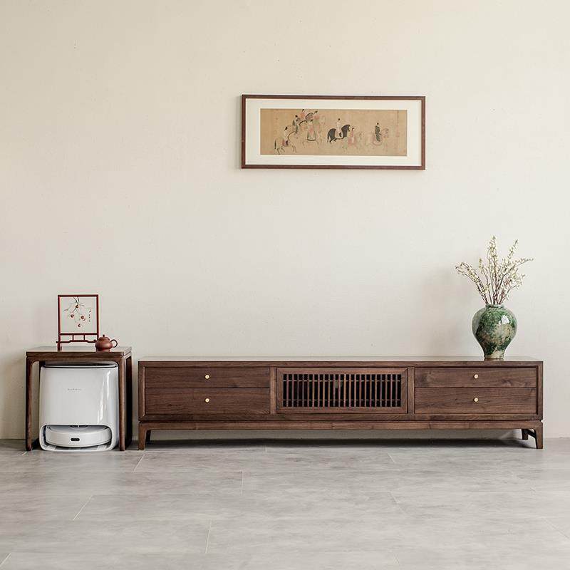 科沃扫地机器人QM-BJ-03收纳置物架中实木新式边几胡桃木石斯头黑