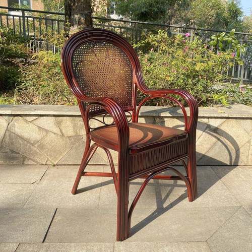 休闲电脑阳台天椅然藤单人办公真老式老人藤靠背椅三件套滕腾XCK