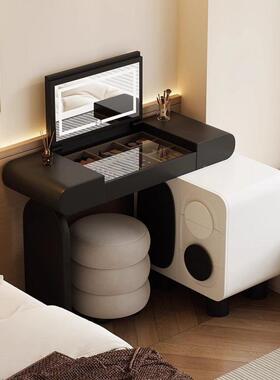 黑白熊猫梳台斗柜妆一体室油复EXU古奶风小卧户型新款翻盖实木化