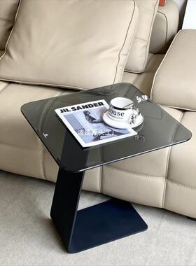 意式轻奢RNS不客锈钢小边几沙发厅玻璃角几现代艺感角几圆术茶几