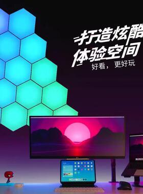 电音竞rgb智能装六角形板蜂巢量YVB子灯直播间饰壁房灯拾氛围灯