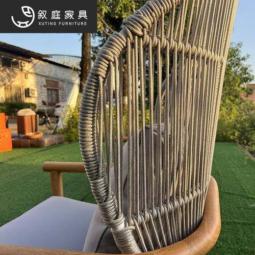 柚户外沙椅发庭院防晒防水绳编木休闲阳台22-8-27-天台实木椅单人