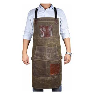 过蜡帆布围裙手作手工匠双人木工肩防腰围理水发背带8-16翻毛皮工